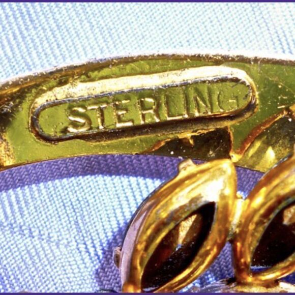 STERLING/GOLD VTG 3.5" BLUE CRYSTAL PIN/ SASH PIN - Picture 8 of 8